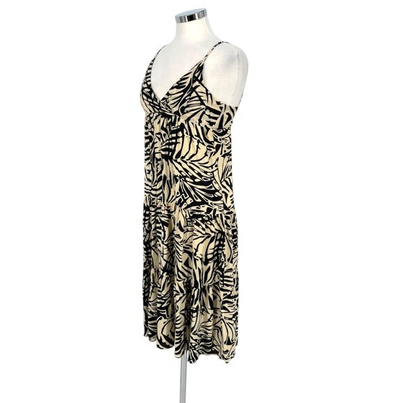 Patrons Of Peace Tropical Leaf Print V-Neck Sundress Ivory Black Size XS - Picture 6 of 12